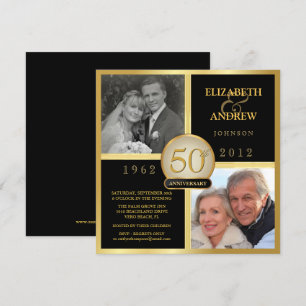 エレガントな50周年結婚記念日の写真招待状 招待状