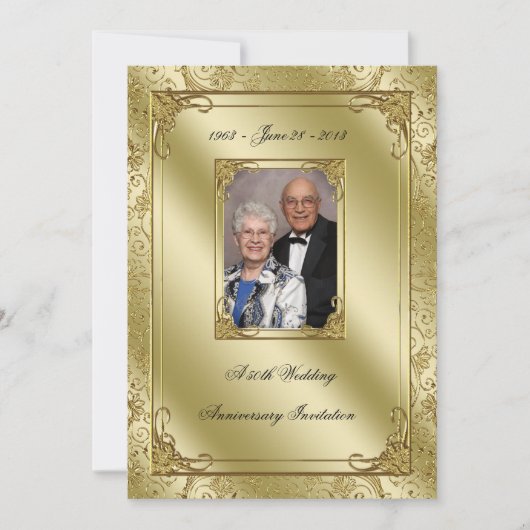 エレガントな50周年結婚記念日の写真招待状 招待状 (正面)