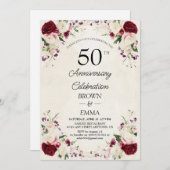 エレガントな50周年結婚記念日の花の祝祭 招待状 (正面/裏面)