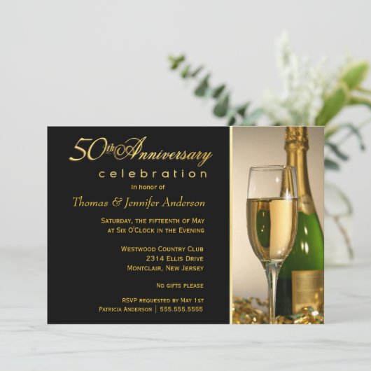 エレガントな50周年結婚記念日パーティー招待状 招待状 (スタンド正面)