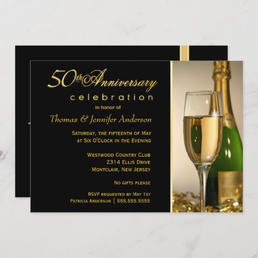 エレガントな50周年結婚記念日パーティー招待状 招待状 (正面/裏面)