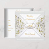 エレガントな50周年結婚記念日ホワイトゴールド 招待状 (正面/裏面)