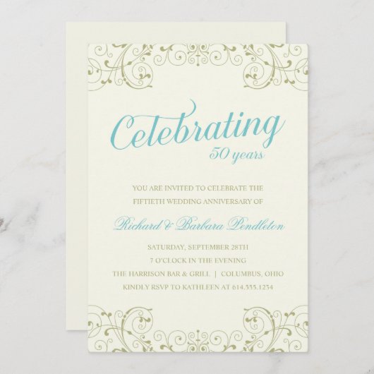 エレガントな50周年結婚記念日招待状 招待状 (正面/裏面)