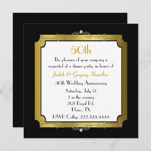 エレガントな50周年結婚記念日招待状 招待状 (正面/裏面)