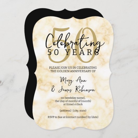 エレガントな50周年結婚記念日 ゴールドマーブル 招待状 (正面/裏面)