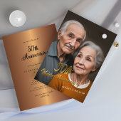 エレガントな50周年結婚記念日:3Dゴールドスクリプト 招待状