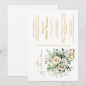 エレガントな50周年記念の白いバラと金の指輪 招待状 (正面/裏面)