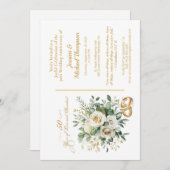 エレガントな50周年記念の白いバラの金の指輪 招待状 (正面/裏面)