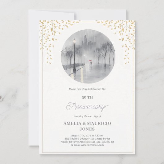 エレガントな50周年記念結婚式 招待状 (正面)