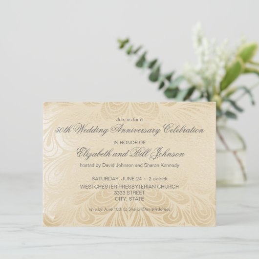 エレガントな50周年記念 シルバーの結婚記念日 招待状 (スタンド正面)