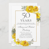 エレガントな50周年黄色の花の招待状 招待状 (正面/裏面)
