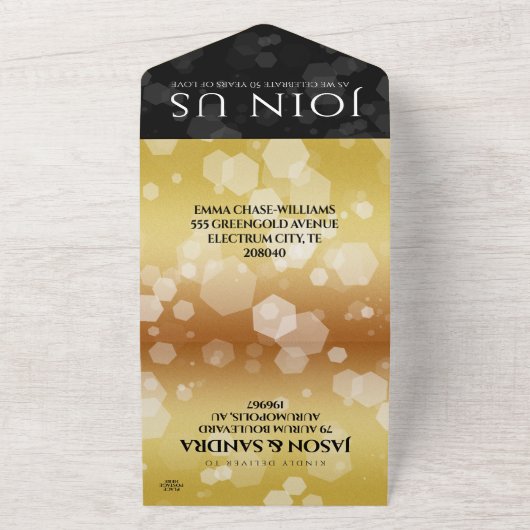 エレガントな50周年 ゴールデンウェディングアニバーサリー オールインワン招待状 (外側)