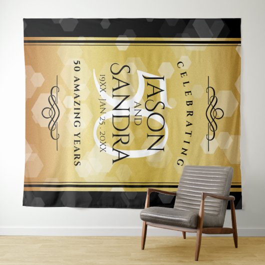 エレガントな50周年 ゴールデンウェディングアニバーサリー タペストリー (インサイチュ(横))