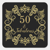 エレガントな50歳とファビュラスなブラックとゴールドの誕生日 スクエアシール (正面)