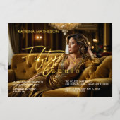 エレガントな50歳とファビュラス フォト ゴールド フォイル インビテーション 箔招待状 (正面)