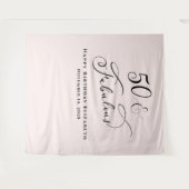 エレガントな50歳のピンクの誕生日パーティー タペストリー (正面(横))