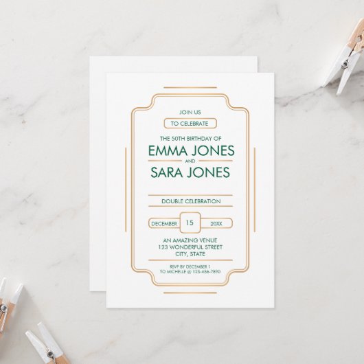 エレガントな50歳の誕生日パーティー招待状 招待状 (正面/裏面インサイチュ)