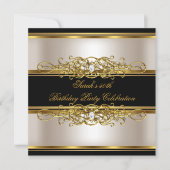 エレガントな50歳の誕生日パーティー クリームゴールドブラック 招待状 (正面)