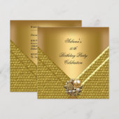 エレガントな50歳の誕生日パーティー ゴールドジュエリー 招待状 (正面/裏面)