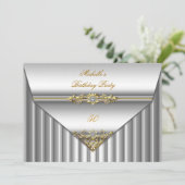 エレガントな50歳の誕生日パーティー シルバー ゴールド ダイヤモンド 3 招待状 (スタンド正面)