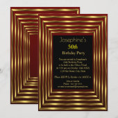 エレガントな50歳の誕生日パーティー バーガンディ ゴールド ブラック 招待状 (正面/裏面)