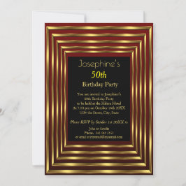 エレガントな50歳の誕生日パーティー バーガンディ ゴールド ブラック 招待状