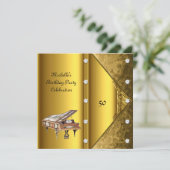 エレガントな50歳の誕生日パーティー ピアノ ヴィンテージ 招待状 (スタンド正面)