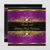 エレガントな50歳の誕生日パーティー ピンクの梅 ゴールド ダマスク 招待状 (正面/裏面)