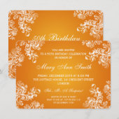 エレガントな50歳の誕生日パーティー ヴィンテージ スワールズ 2 オレンジ 招待状 (正面/裏面)