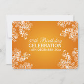 エレガントな50歳の誕生日パーティー ヴィンテージ スワールズ 2 オレンジ 招待状 (裏面)