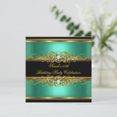 エレガントな50歳の誕生日パーティー 翠緑色 ゴールド ブラック 招待状 (スタンド正面)