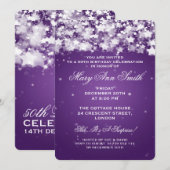 エレガントな50歳の誕生日パーティー 輝く星 紫 招待状 (正面/裏面)