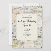 エレガントな50歳の誕生日ヴィンテージ音楽花模様 招待状 (裏面)