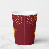 エレガントな50歳の誕生日 & ゴールドの飾り紐が付いたバーガンディ 紙コップ (右)