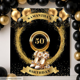 エレガントな50歳の誕生日 タペストリー ゴールドスパークル ヒール