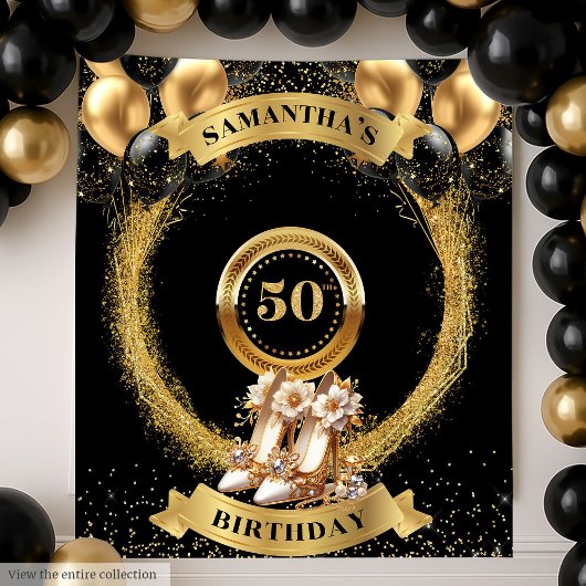 エレガントな50歳の誕生日 タペストリー ゴールドスパークル ヒール