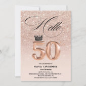 エレガントな50歳の誕生日 ローズゴールド ブラッシュ フォト 招待状 (正面)
