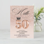 エレガントな50歳の誕生日 ローズゴールド ブラッシュ フォト 招待状 (スタンド正面)
