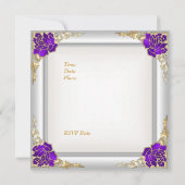 エレガントな50歳の誕生日 花柄 紫 白 ゴールド 2 招待状 (裏面)