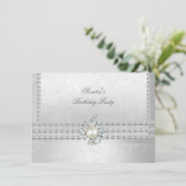 エレガントな50歳の誕生日 銀白色 ダイヤモンド パール 招待状 (スタンド正面)