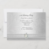 エレガントな50歳の誕生日 銀白色 ダイヤモンド パール 招待状 (裏面)