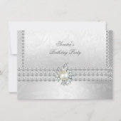 エレガントな50歳の誕生日 銀白色 ダイヤモンド パール 招待状 (正面)