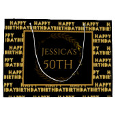 エレガントな50歳の誕生日 黒と金のギフトバッグ ラージペーパーバッグ (裏面)