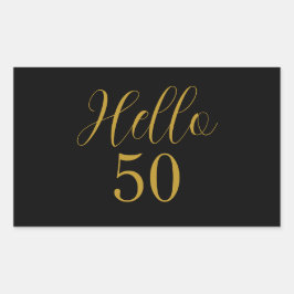 エレガントな50歳の誕生日 黒と金 長方形シール