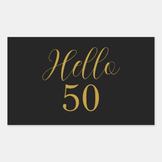 エレガントな50歳の誕生日 黒と金 長方形シール (正面)