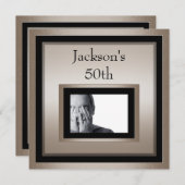 エレガントな50歳男性誕生日ブロンズブラック写真 招待状 (正面/裏面)