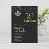 エレガントな50歳 & ファビュラス50歳の誕生日 ゴールデンシャンデリアI 招待状 (スタンド正面)