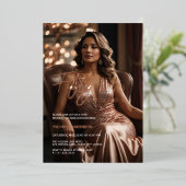 エレガントな50歳 & ファビュラス フォト ローズゴールド 箔招待状 (立ち正面)