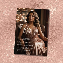 エレガントな50歳 & ファビュラス フォト ローズゴールド 箔招待状