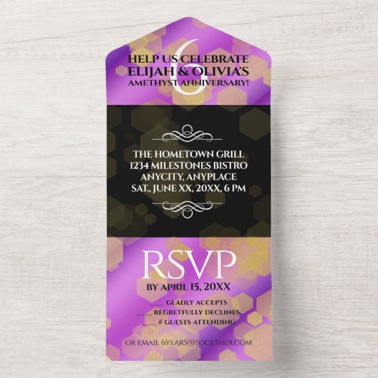 エレガントな6周年アメシスト結婚記念日 オールインワン招待状 (内側)